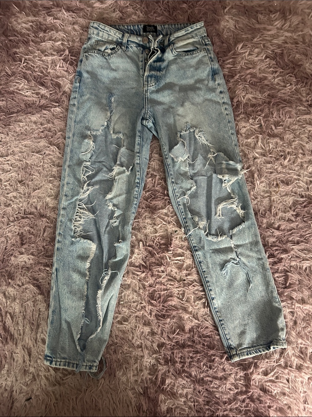 Light Blue Distressed Boyfriend Jeans - Women's